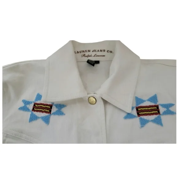 Lauren Jeans Co. Ralph Lauren Denim Jacket Womens Southwest Aztec Beaded - Picture 7 of 13
